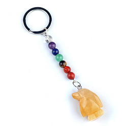 Топаз Нефрит Брелок с топазом и нефритом, с кварцевым резонатором, аметист, ляпис, авантюрин, красный агат, красная яшма, пингвин, 11 см
