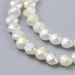Light Yellow Electroplate Glass Beads Strands, Faceted, Flat Round, Full Rainbow Plated, Light Yellow, 6x4mm, Hole: 1.2mm, about 100pcs/Strand, 23.23 inch(59cm)