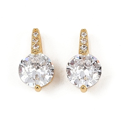 Настоящее золото 18K Латунные микропаве прозрачные кубические циркониевые подвески, плоско-круглые, долговечный, без никеля , реальный 18 k позолоченный, 12x6.5x5 мм, отверстие : 3x2.5 мм