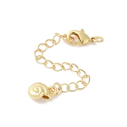Shell Shape Латунный удлинитель цепи, с застежкой-карабином и подвесками, стойки покрытие, без кадмия и без свинца, долговечный, реальный 18 k позолоченный, формы раковины, 70 мм, очарование: 9.5x6x4.5 мм