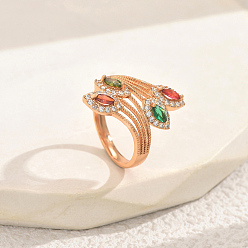 Разноцветный Кольца для женщин с микропаве из латуни и кубическими цирконами, лошадиный глаз , красочный, 23 мм, размер США 8 (18.1 мм)