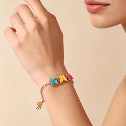 Colorful Plastic Butterfly Link Iron Zinc Alloy Chain Bracelets for Women, Golden, Colorful, 8.27 inch(21cm)