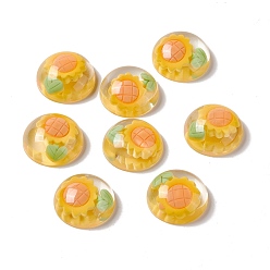 Flower Transparent Flower Resin Cabochons, Half Round, Sandy Brown, Sunflower Pattern, 24.5x9.5mm