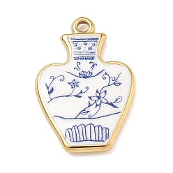 Vase Печатные 304 подвески из нержавеющей стали с эмалью, реальный 18 k позолоченный, подвески для ваз, 24x16.5x3 мм, отверстие : 1.7 мм