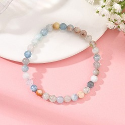 Aquamarine 6MM Natural Aquamarine Round Beaded Stretch Bracelets, Inner Diameter: 1.97 inch(5cm)