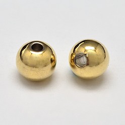 Настоящее золото 18K Стойка покрытие латунные круглые распорные бусины, без кадмия и без свинца, реальный 18 k позолоченный, 4 мм, отверстие : 1.5 мм
