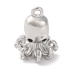 Платина Латунные подвески с прозрачными кубическими цирконами, прелести осьминога, без кадмия, без никеля и без свинца, платина, 11x8.5x8 мм, отверстие : 1 мм