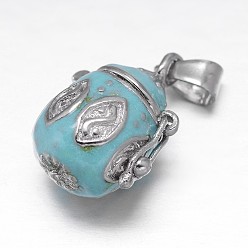 Sky Blue Enamel Pot Rack Plating Brass Prayer Box Pendants, Wish Box, Sky Blue, 22x16x12mm, Hole: 5x3mm