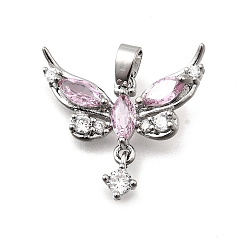 Платина Латунные микро проложить кубического циркония подвески, бабочки прелести, платина, 19x20x5.5 мм, отверстие : 4x3 мм