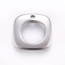 Edelstahl Farbe Anlaufgeschützt 304 Charms aus Edelstahl, Viereck, Edelstahl Farbe, 13.5x13.5x2 mm, Bohrung: 1.5 mm