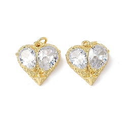 Настоящее золото 18K Латунные микро проложить кубического циркония подвески, сердце, с целью перехода в кольце, без свинца и без кадмия, долговечный, реальный 18 k позолоченный, 16.5x14.5x7.5 мм, отверстие : 3 мм