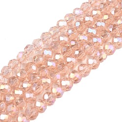 Розовый Стеклянные бусины с гальваническим покрытием , с покрытием AB цвета, граненые, рондель, туманная роза, 3.5~3.8x3 мм, отверстие : 0.4 мм, около 105~110 шт / нитка, 29~31 см
