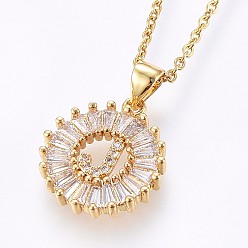 Letter J Подвеска-колье с инициалом из латуни, украшенная микропаве из кубического циркония., с 304 цепи из нержавеющей стали, плоские круглые с буквы, золотые, letter.j, 17.71 дюйм (45 см), Кулон : 22x16x3 мм