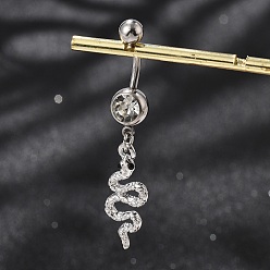 Кристалл Сплав горный хрусталь змея изогнутая штанга кольца для живота, с 304 штифтов из нержавеющей стали, платины и нержавеющая сталь цвет, кристалл, 41 мм, штифты : 1.6 мм