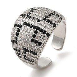 Платина Полка покрытие латунь микро паве кубический цирконий широкие манжеты кольца для женщин, без кадмия и без свинца, долговечный, платина, 14.5 мм, регулируемый