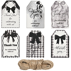 Черный Бумажный прямоугольник с бантом, с пеньковой веревки, для праздничных украшений, чёрные, 85x55x0.5 мм