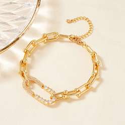 Золотой Браслеты из латунных овальных звеньев с микропаве из прозрачных кубических цирконий для женщин, золотые, 7-1/8x5/8 дюйм (18x1.5 см), ссылка: 32