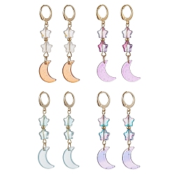 (52) Непрозрачная лаванда 4 пары 4 серьги с подвесками на затылке из цветного стекла луны и звезды, 304 серьги-подвески из нержавеющей стали, разноцветные, 55x11 мм, 1 пара / цвет