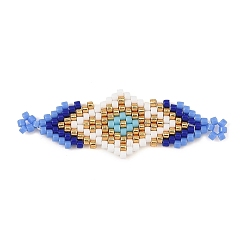 Azul Dijes conectores trenzados de cuentas Miyuki Delica de vidrio, enlaces de rombo, azul, 16x45x2 mm, agujero: 1.5 mm
