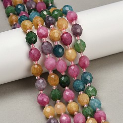 Разноцветный Натуральный Malaysia нефритовые бусы пряди, в форме риса, окрашенные, граненые, с бисером, красочный, 9~10x8~8.5 мм, отверстие : 1.2 мм, около 31~32 шт / нитка, 14.57'' (37 см) ~ 14.96'' (38 см)
