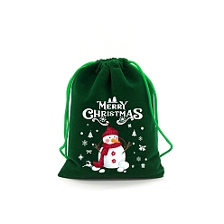 Снеговик 50шт. Рождественские бархатные подарочные пакеты на шнурке, прямоугольные, снеговик, 12x9 см