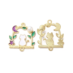 Фиолетовый Подвески из эмали и сплава, с ABS имитации жемчуга, подвески в форме кошки, луны и звезды, золотые, фиолетовые, 27x22.5x6~6.5 мм, отверстие : 1.8 мм