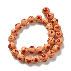 Персиковый Слойка Бусы лэмпворк ручной работы, круглые с цветочным узором, розовые, 16 мм, отверстие : 1.5~1.8 мм, около 27~28 шт / нитка, 16.14~16.93'' (41~43 см)