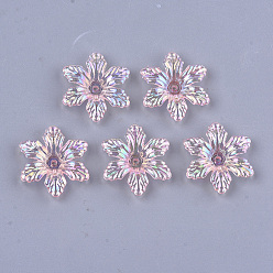 Pink Прозрачные колпачки акриловая бисера, AB цвет, 6-лепесток, цветок, розовые, 5x28x25 мм, Отверстие : 1.8 мм , около 630 шт / 500 г