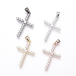 (52) Непрозрачная лаванда Латунные микро проложить кубического циркония подвески, без кадмия, без никеля и без свинца, крестик, разноцветные, 22.5x15x3 мм, отверстие : 2.5x3 мм