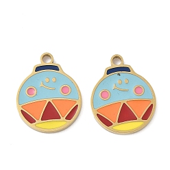Круглые Рождество 304 эмалированные подвески из нержавеющей стали, реальный 14 k позолоченный, круглые, 17x14x1.5 мм, отверстие : 1.8 мм