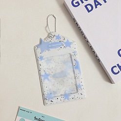 Васильковый Пластиковые держатели для фотокарточек из ПВХ с узором звезды, защитный рукав для подвесных карт, визитница с цепочкой-шариком, прямоугольные, васильковый, 130x77 мм