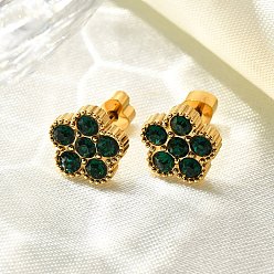 Оливин Ионное покрытие (ip) 304 серьги-гвоздики из нержавеющей стали, со стразами, реальный 14 k позолоченный, цветок, оливина, 8x8.5 мм