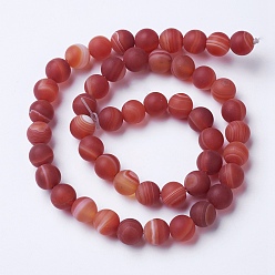 Brown Natural Grade A Striped Agate/Banded Agate Beads Strands, Dyed & Heated, Frosted, Round, Brown, 6mm, Hole: 1mm, about 62pcs/strand, 14.9 inch(38cm)