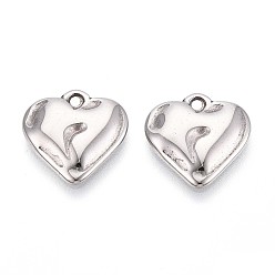 Нержавеющая Сталь Цвет 304 подвески из нержавеющей стали, шарма сердца, анти-тускнение, цвет нержавеющей стали, 16x16x3 мм, отверстие : 1.6 мм