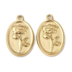 Настоящее золото 18K 304 подвески из нержавеющей стали, овальные с цветком, ионное покрытие (ip), реальный 18 k позолоченный, 18x11.5x2 мм, отверстие : 1.2 мм