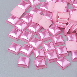 Hot Pink ABS Plastic Imitation Pearl Cabochons, Square, Hot Pink, 6x6x3.5mm, about 5000pcs/bag