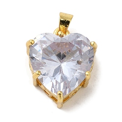 Прозрачный Золотые латунные микро проложить кубического циркония подвески, долговечный, без кадмия и без свинца, сердце, прозрачные, 17.5x15.5x9.5 мм, отверстие : 3.4 мм