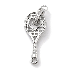 Платинированный Подвески из латуни с покрытием из прозрачного кубического циркония, без кадмия, без никеля и без свинца, долговечный, прелести теннисной ракетки, Реальная платина, 20x8.5x1.5 мм, отверстие : 1.2 мм