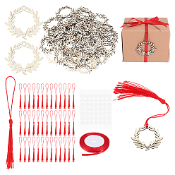 Mixed Color Graduation Garland Poplar Wood Plywood Pendants Party Decoration, with Polyester Ribbon & Tassel and Plastic Stickers , Mixed Color, 40.5x39.5x2.5mm, Hole: 3mm