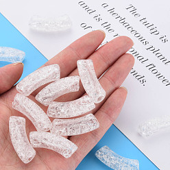 White Transparent Crackle Acrylic Beads, Curved Tube, White, 35x11.5x13.5mm, Hole: 3.5mm, about 148pcs/500g