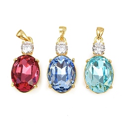 (52) Непрозрачная лаванда Латунные микро проложить кубического циркония подвески, со стеклом, овальные амулеты, стойки покрытие, без кадмия и без свинца, долговечный, реальный 18 k позолоченный, разноцветные, 28.5x14x8 мм, отверстие : 4.5x3.5 мм