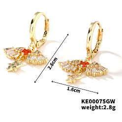 Wing Элегантные винтажные медные серьги-кольца с геометрическими камнями циркона, золотые, крыло, 26x16 мм