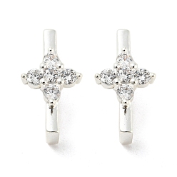 Серебро Покрытие стойки латунь микропаве прозрачные многожильные звенья из кубического циркония, долговечный, без свинца и без кадмия, Прямоугольник с цветком, серебряные, 13x7x7 мм, отверстие : 1.2 мм