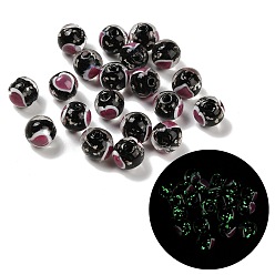 Черный Бусины лэмпворк , светящиеся бусы, круглые с сердцем, светится в темноте, чёрные, 10 мм, отверстие : 1.8 мм