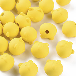 Or Perles acryliques, de Style caoutchouté, la moitié foré, ours, or, 15.5x16x15mm, Trou: 3.5mm