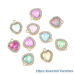 Сердце 10Штуки сплава с УФ-покрытием и подвесками из разноцветных стеклянных стразов, сердце, 19x16x5 мм, отверстие : 2 мм