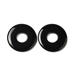 Black Onyx Pendentifs en onyx noir naturel (teints et chauffés), breloques disque beignet/pi, 22.5x3mm, Trou: 8.5mm