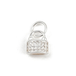 Серебро 925 подвески-замки из стерлингового серебра с микропаве из прозрачных кубических цирконий, с прыжковых колец, серебряные, 8.5x7.5x3.5 мм, отверстие : 4.5 мм