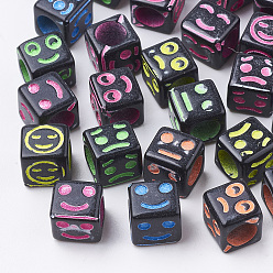 (52) Непрозрачная лаванда Ремесло акриловые бусины, куб со смешанным выражением, разноцветные, 6x6x6 мм, Отверстие : 3.5 мм , около 3000 шт / 500 г