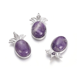 Amethyst Natural Amethyst Pendants, with Platinum Tone Brass Findings, Pineapple, 29x17.5x7mm, Hole: 4.5x3.5mm